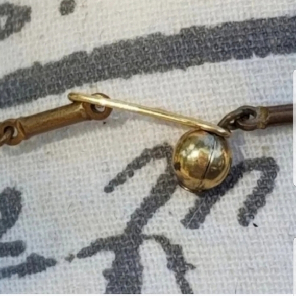 VINTAGE ART DECO BAR LINK CHAIN & ORNATE BLUE AUSTRIAN CRYSTAL PENDANT NECKLACE - Picture 5 of 6